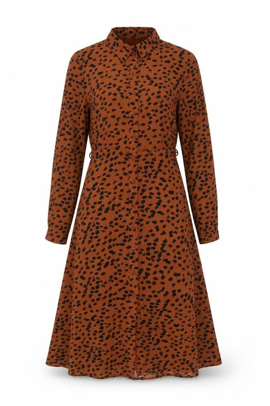 Front view of Sugarhill Brighton Women Brown Leopard Print UK 8 Midi Shirt Dress
