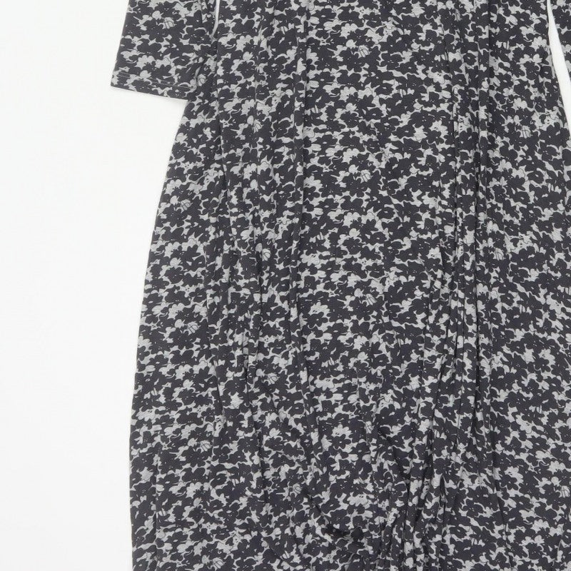 Walden Women’s Black Floral Maxi Dress UK 14 Long Sleeve High Neck