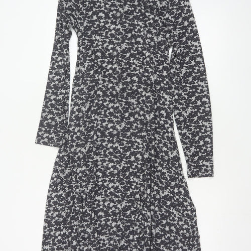 Walden Women’s Black Floral Maxi Dress UK 14 Long Sleeve High Neck