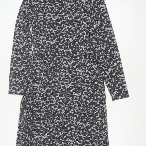 Walden Women’s Black Floral Maxi Dress UK 14 Long Sleeve High Neck