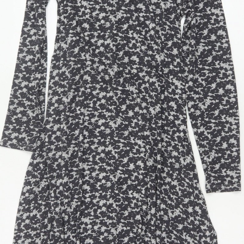 Walden Women’s Black Floral Maxi Dress UK 14 Long Sleeve High Neck