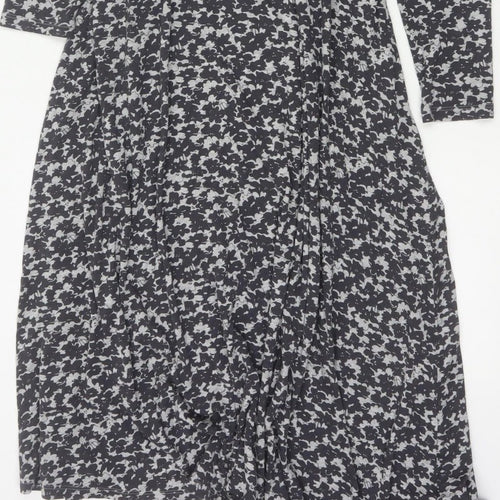 Walden Women’s Black Floral Maxi Dress UK 14 Long Sleeve High Neck