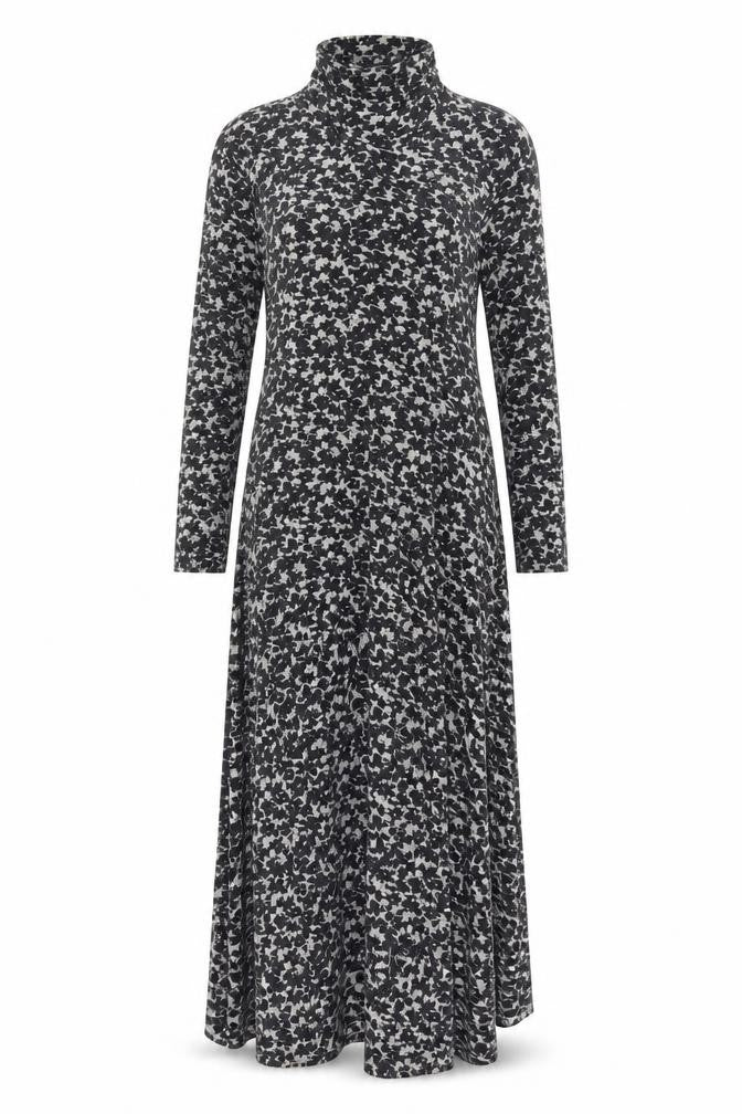 Walden Women’s Black Floral Maxi Dress UK 14 Long Sleeve High Neck