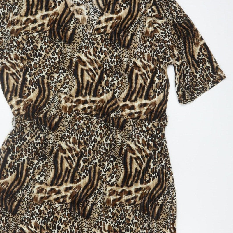 Simply Be Women’s Brown Animal Print Long V-Neck Dress Size 18