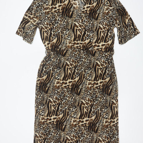 Simply Be Women’s Brown Animal Print Long V-Neck Dress Size 18
