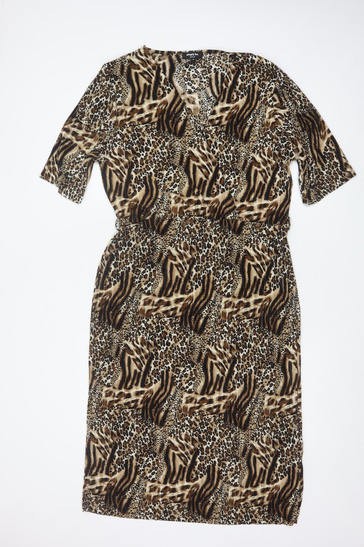 Simply Be Women’s Brown Animal Print Long V-Neck Dress Size 18