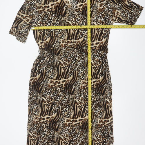 Simply Be Women’s Brown Animal Print Long V-Neck Dress Size 18