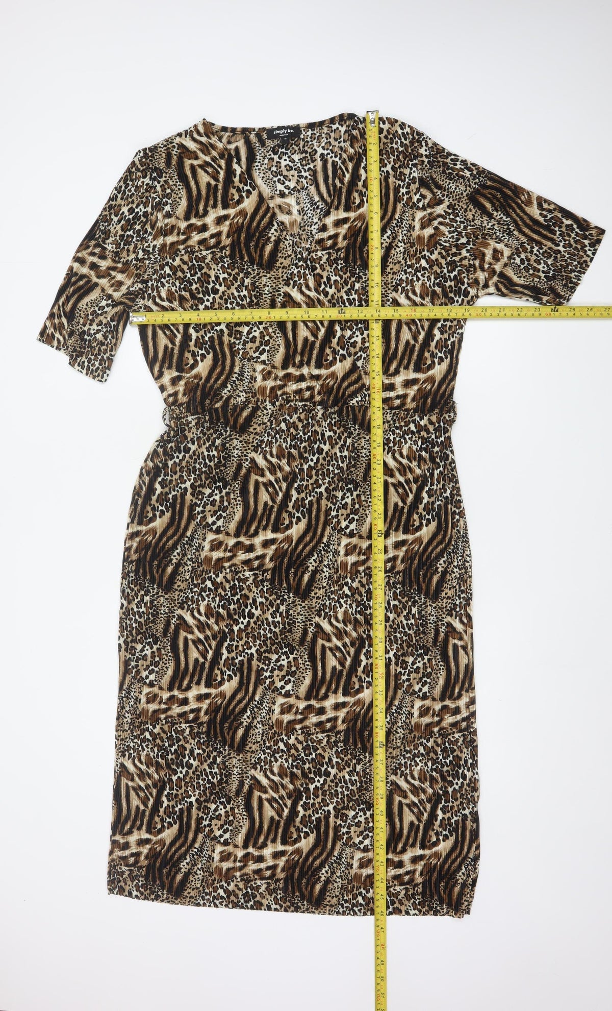 Simply Be Women’s Brown Animal Print Long V-Neck Dress Size 18