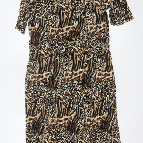 Simply Be Women’s Brown Animal Print Long V-Neck Dress Size 18