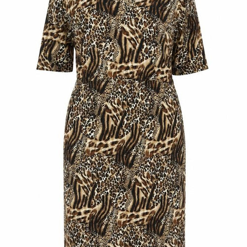Simply Be Women’s Brown Animal Print Long V-Neck Dress Size 18