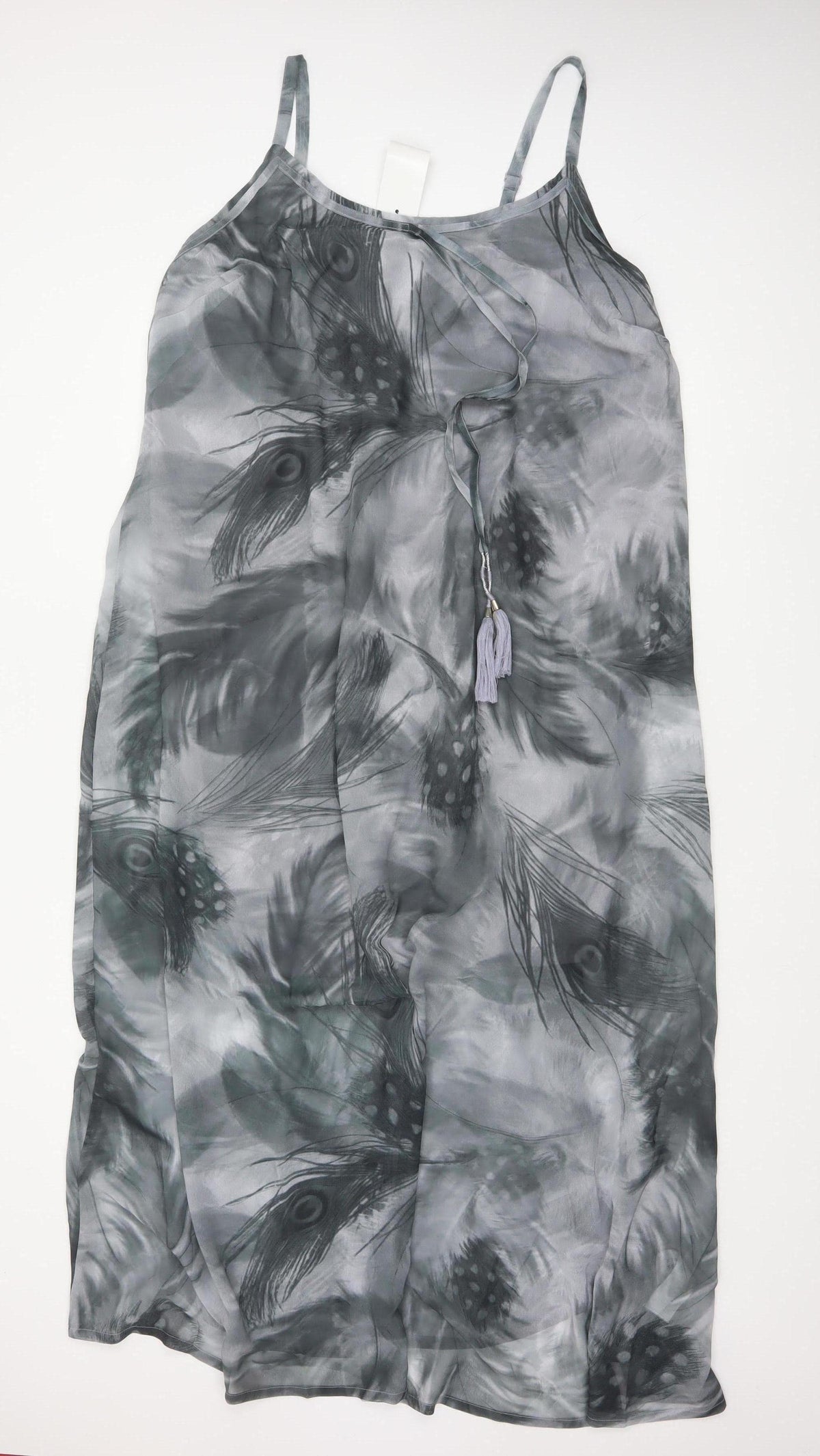 Joanna Hope Women’s Grey UK 20 Midi Chiffon Feather Print Slip Dress