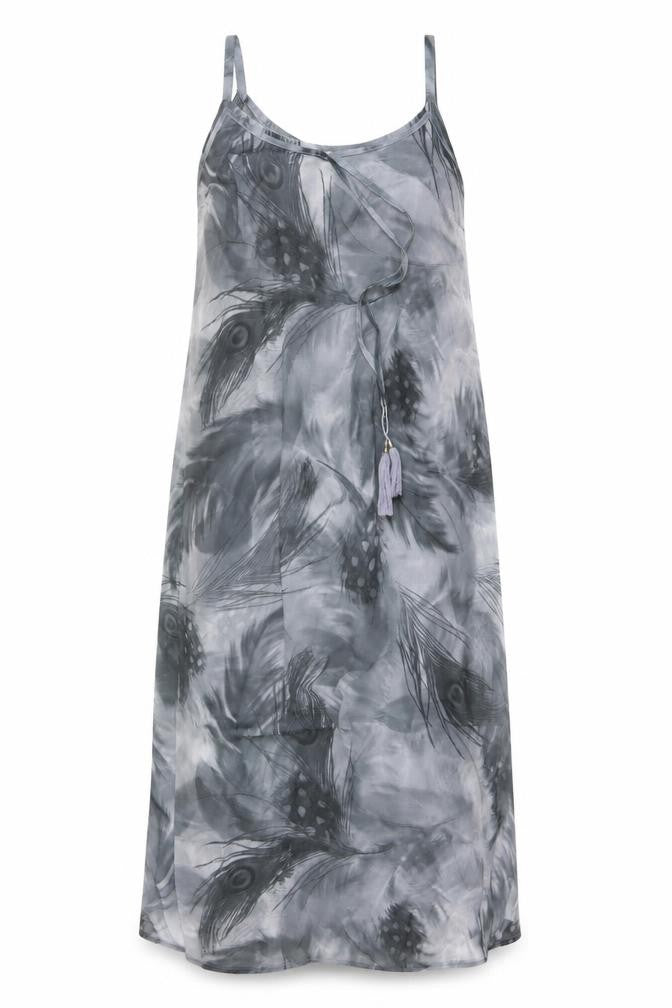 Joanna Hope Women’s Grey UK 20 Midi Chiffon Feather Print Slip Dress