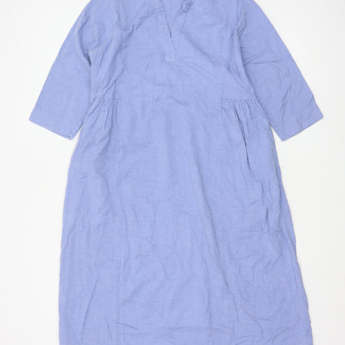 Toast Women Blue Size S Cotton Knee Length Shift Dress 3/4 Sleeve