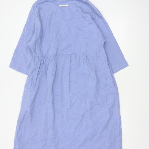 Toast Women Blue Size S Cotton Knee Length Shift Dress 3/4 Sleeve