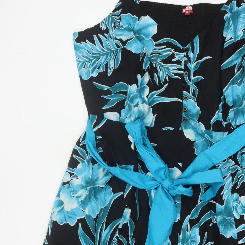 Joe Browns Women Blue Floral Fit & Flare Cotton Dress UK 28