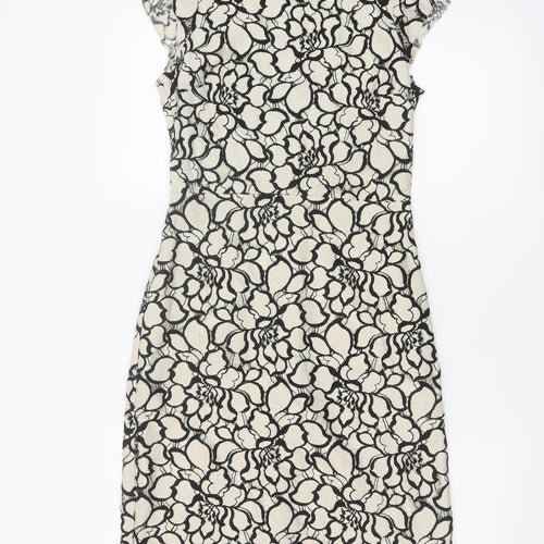 H&M Women Ivory Black Floral Lace Sheath Dress UK 6 Wedding Party