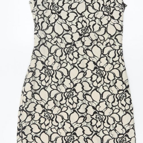 H&M Women Ivory Black Floral Lace Sheath Dress UK 6 Wedding Party