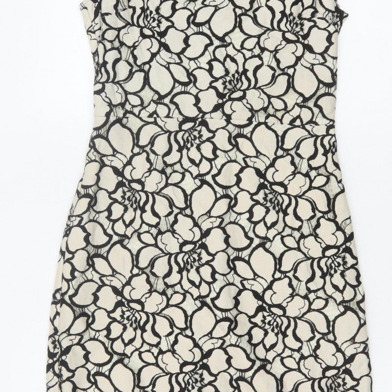 H&M Women Ivory Black Floral Lace Sheath Dress UK 6 Wedding Party