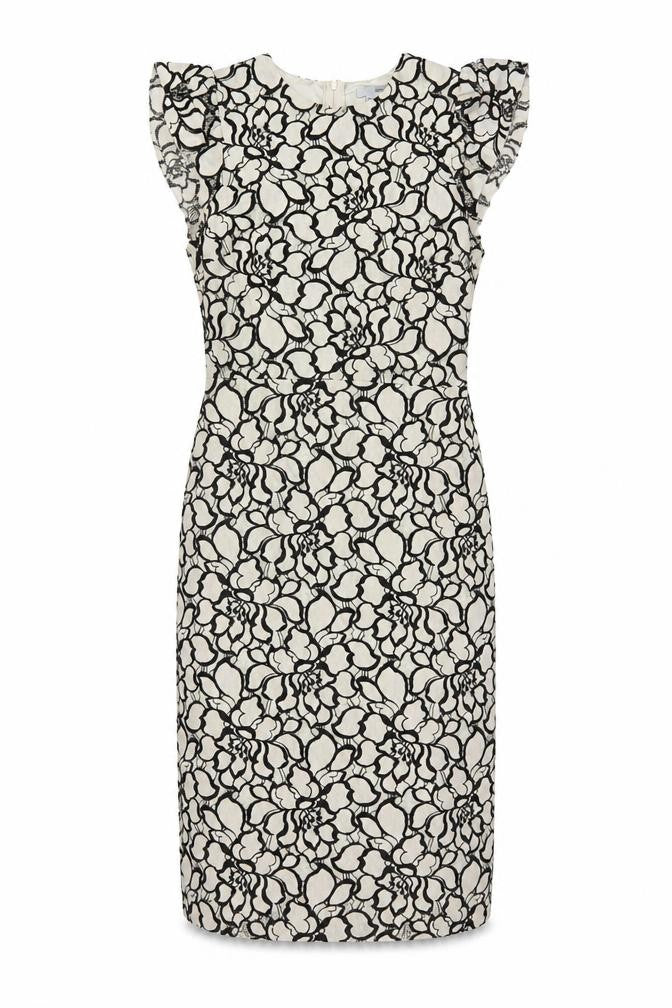 H&M Women Ivory Black Floral Lace Sheath Dress UK 6 Wedding Party
