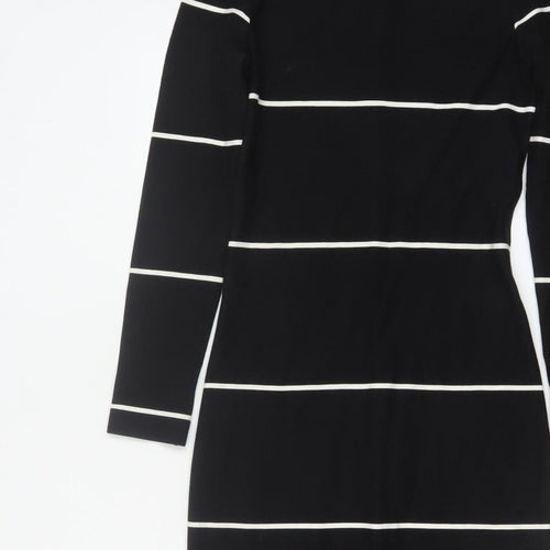 Zara Trafaluc Women Black XS Long Bodycon Striped Knit Dress