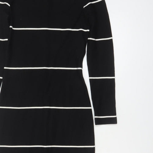 Zara Trafaluc Women Black XS Long Bodycon Striped Knit Dress