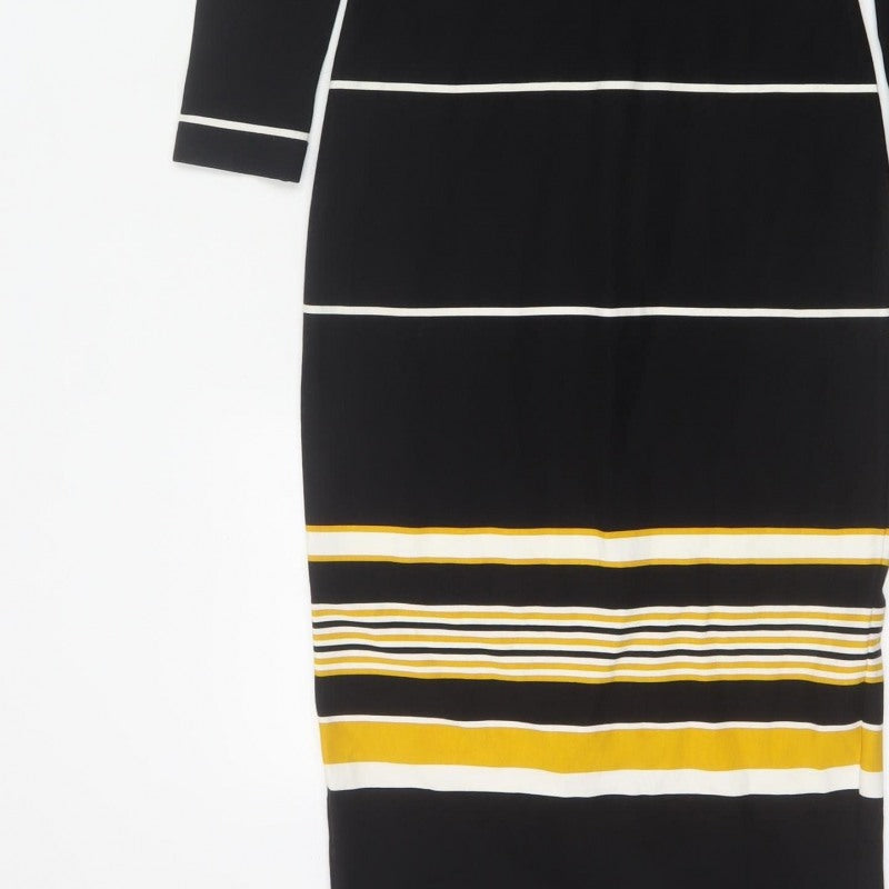 Zara Trafaluc Women Black XS Long Bodycon Striped Knit Dress
