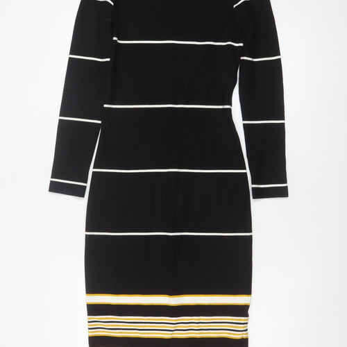 Zara Trafaluc Women Black XS Long Bodycon Striped Knit Dress