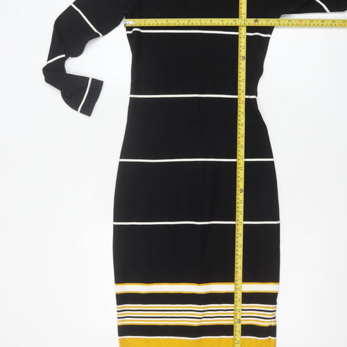 Zara Trafaluc Women Black XS Long Bodycon Striped Knit Dress