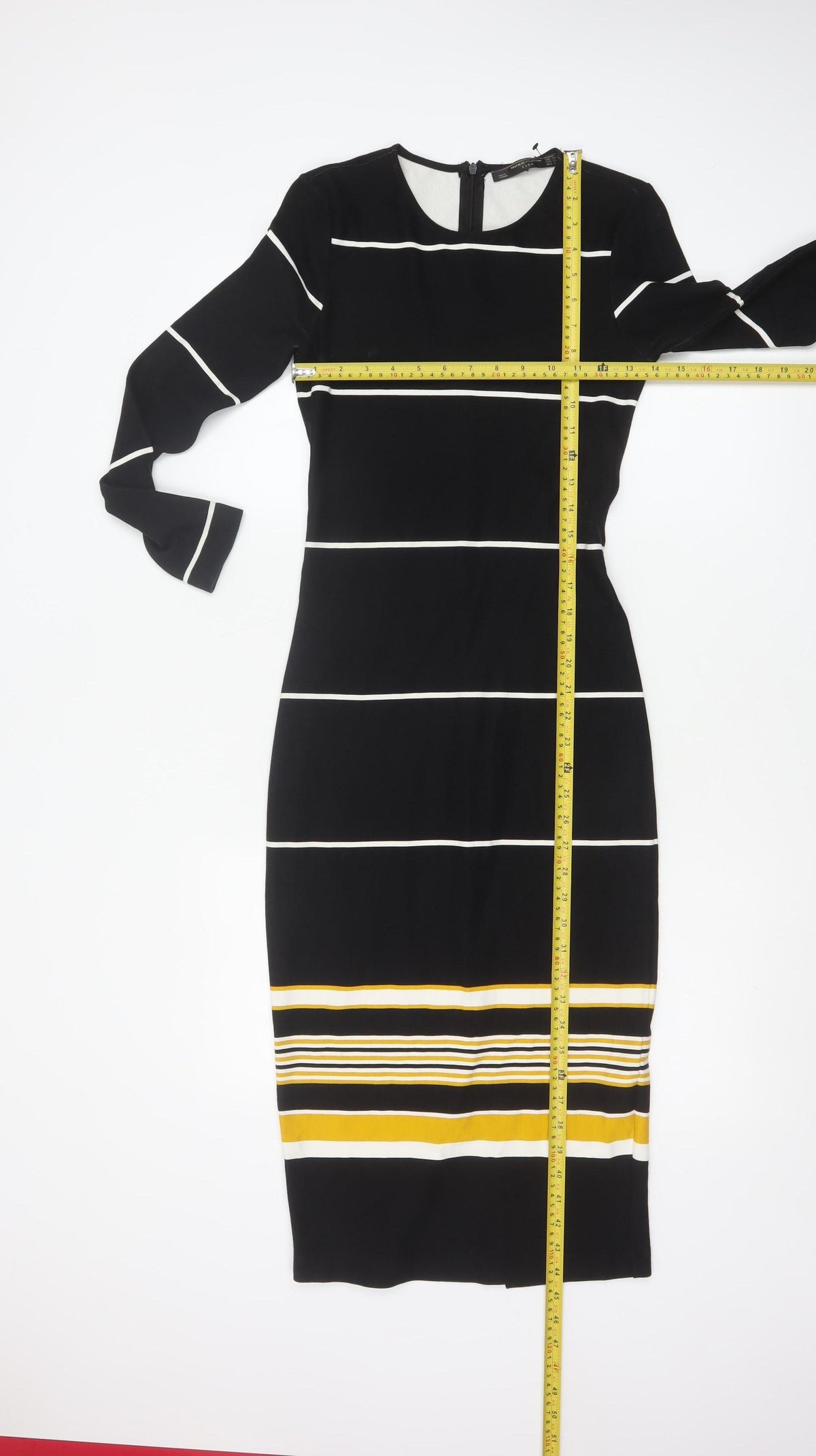 Zara Trafaluc Women Black XS Long Bodycon Striped Knit Dress