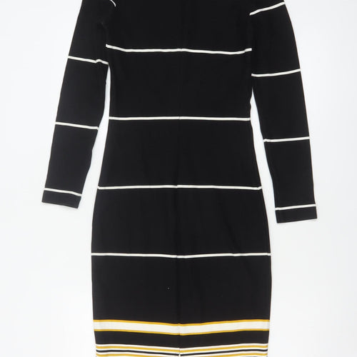 Zara Trafaluc Women Black XS Long Bodycon Striped Knit Dress