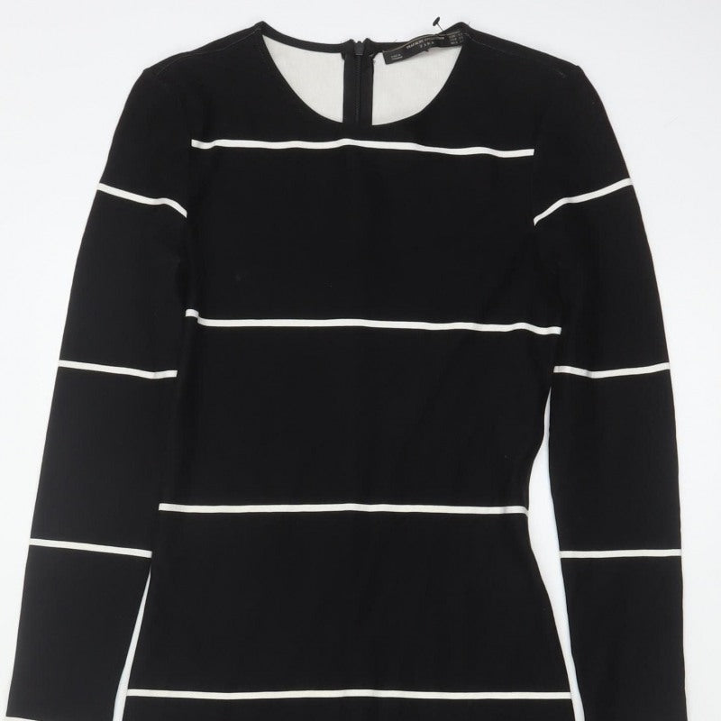 Zara Trafaluc Women Black XS Long Bodycon Striped Knit Dress