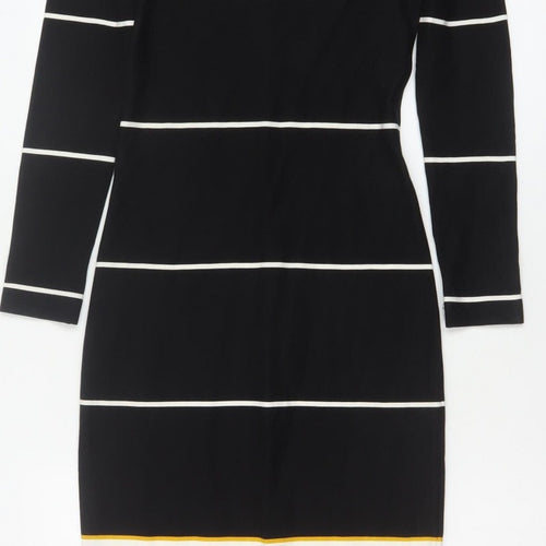 Zara Trafaluc Women Black XS Long Bodycon Striped Knit Dress