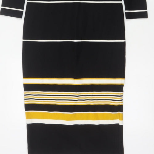 Zara Trafaluc Women Black XS Long Bodycon Striped Knit Dress