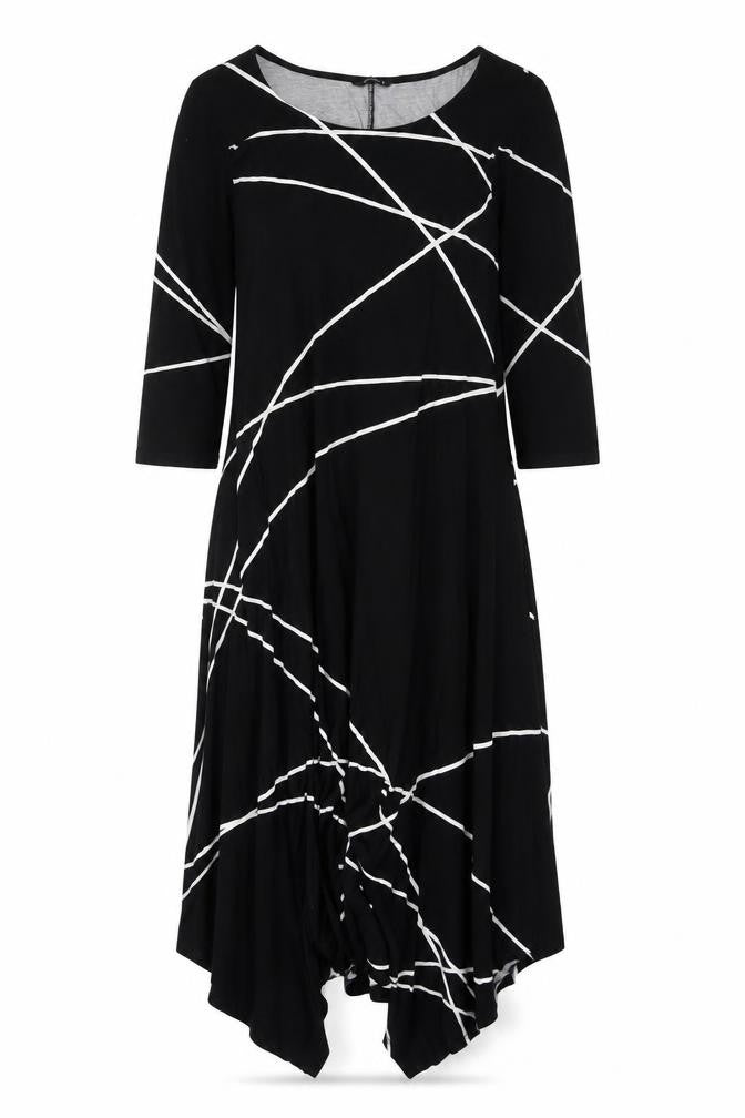 Roman Women Black White Geometric Size 14 Asymmetric Fit & Flare Dress