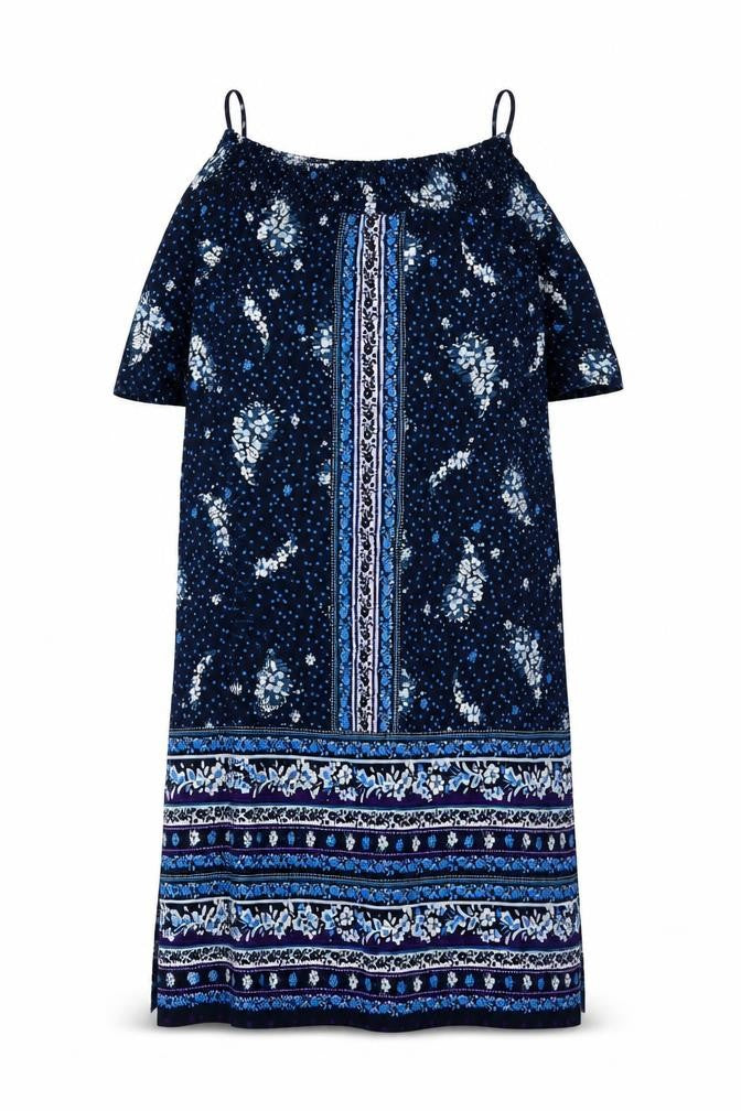 Monsoon Beach Women Blue L Maxi Off Shoulder Floral Viscose Dress