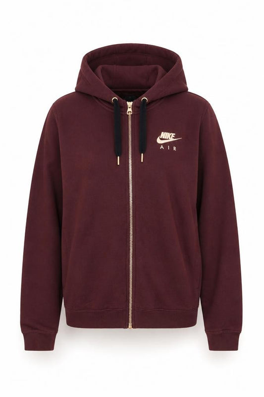 Front view of Nike Air Women’s Burgundy S Full Zip Hooded Logo Sweatshirt