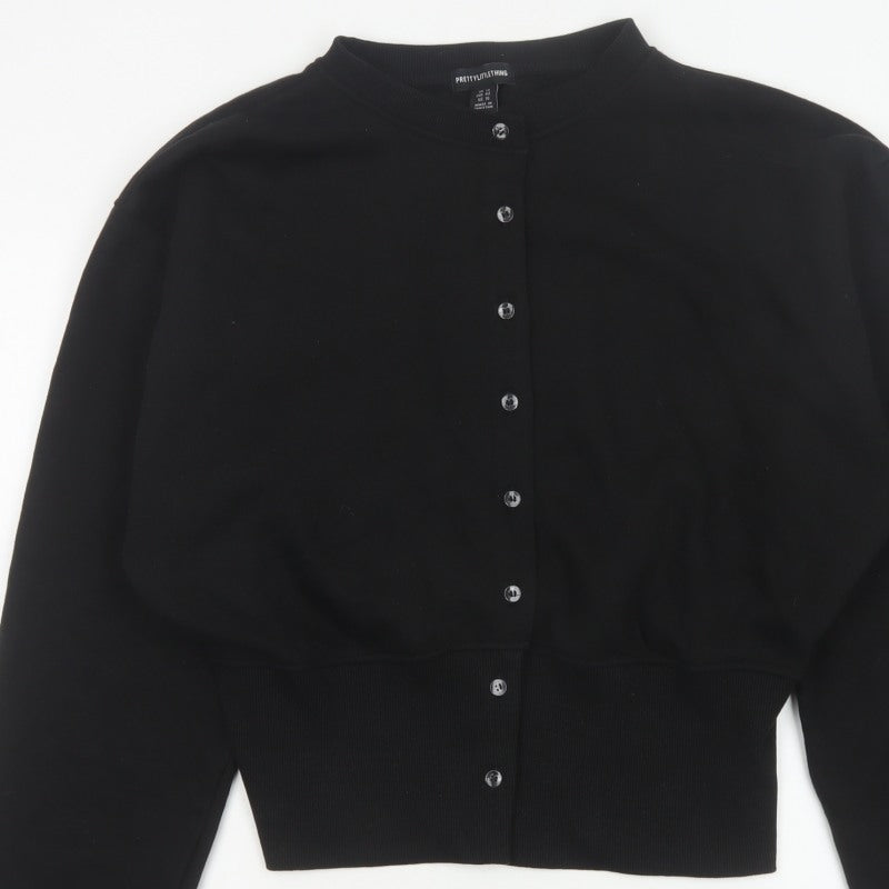 PrettyLittleThing Women Black UK 14 Cropped Bomber Button Jacket