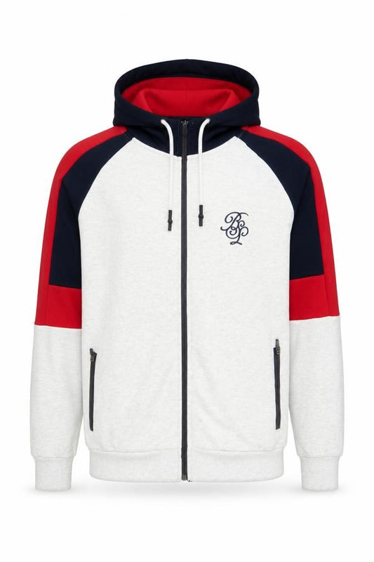 Brave Soul Men’s Grey M Full Zip Hooded Colour Block Hoodie