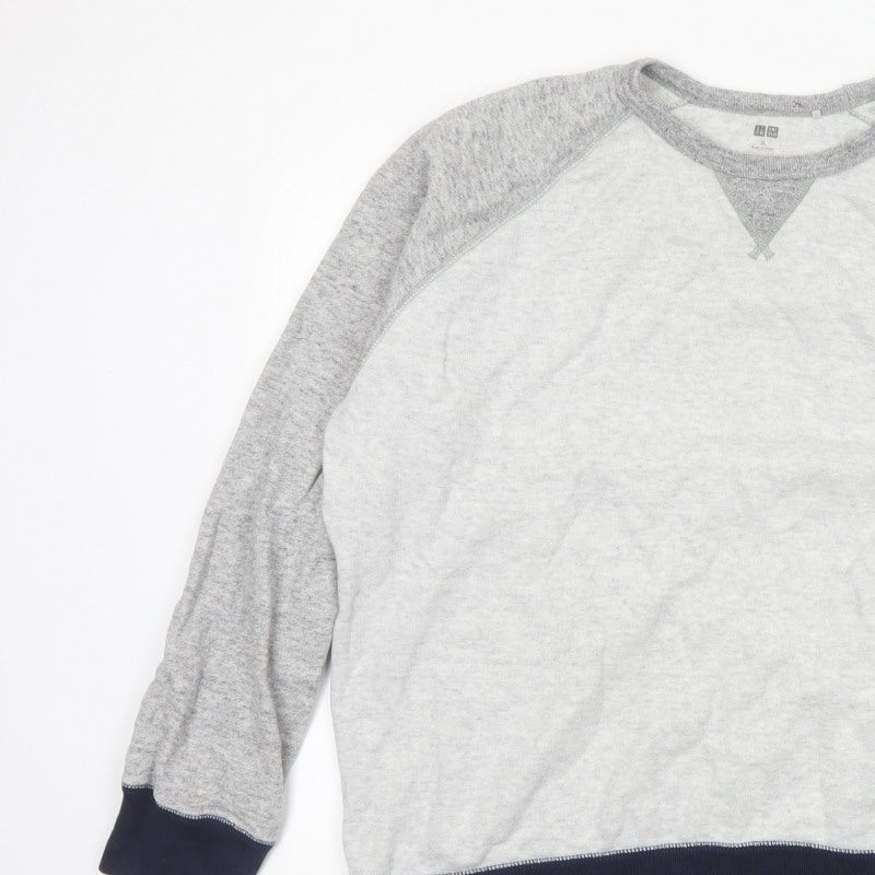 Uniqlo Men Grey XL Pullover Crew Neck Raglan Sweatshirt