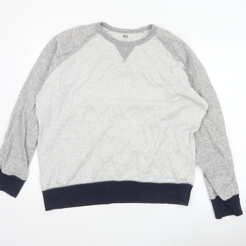 Uniqlo Men Grey XL Pullover Crew Neck Raglan Sweatshirt