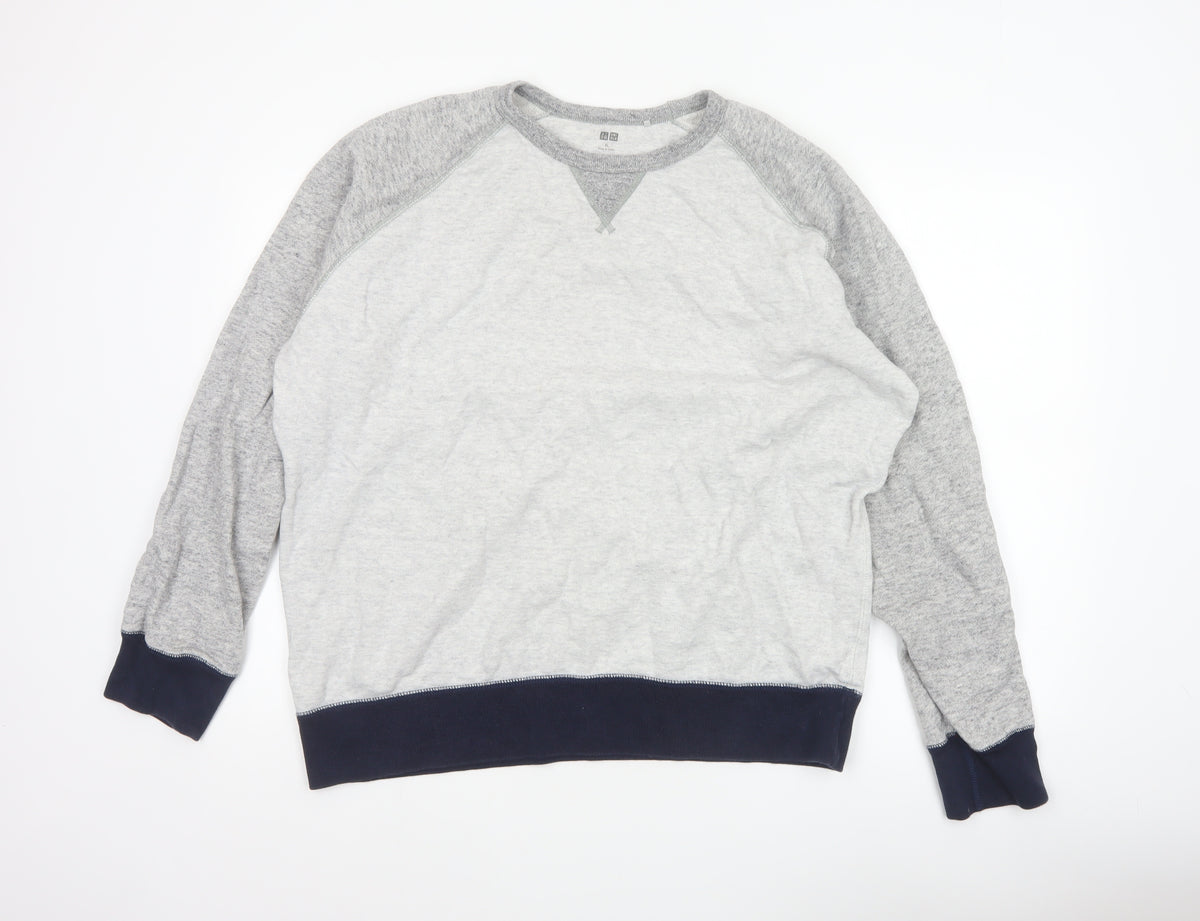 Uniqlo Men Grey XL Pullover Crew Neck Raglan Sweatshirt