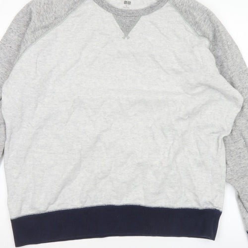 Uniqlo Men Grey XL Pullover Crew Neck Raglan Sweatshirt