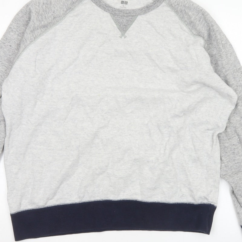 Uniqlo Men Grey XL Pullover Crew Neck Raglan Sweatshirt