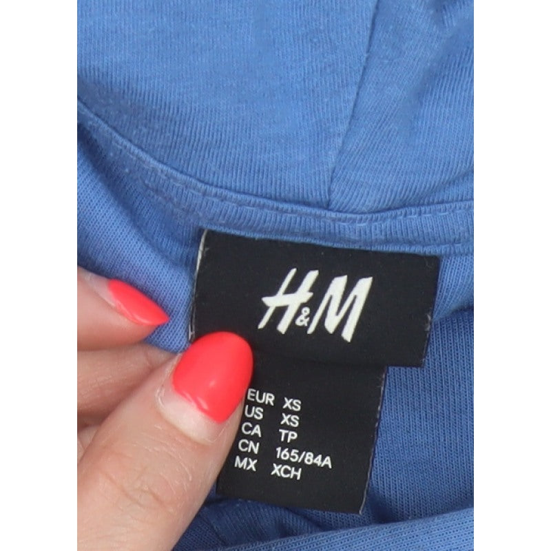H&M Women’s Blue XS Pullover Hoodie Hooded Side Zip Cotton Blend