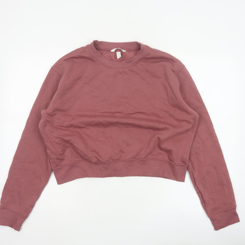 H&M Women’s Pink L Pullover Crew Neck Cropped Sweatshirt