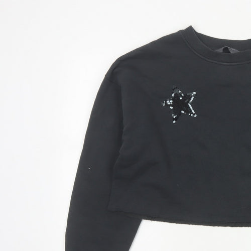 Primark Women Black S Sequin Star Cropped Pullover Sweatshirt