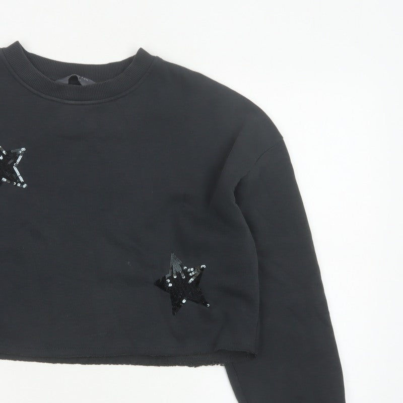 Primark Women Black S Sequin Star Cropped Pullover Sweatshirt
