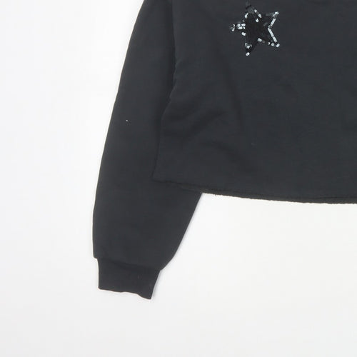 Primark Women Black S Sequin Star Cropped Pullover Sweatshirt