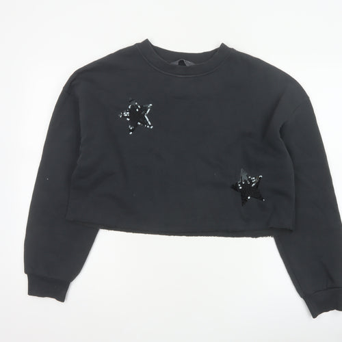 Primark Women Black S Sequin Star Cropped Pullover Sweatshirt