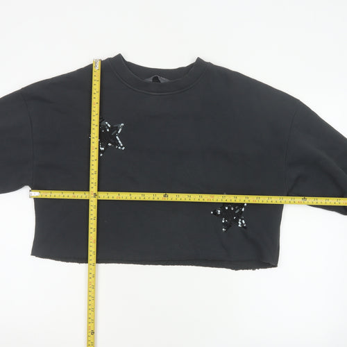 Primark Women Black S Sequin Star Cropped Pullover Sweatshirt